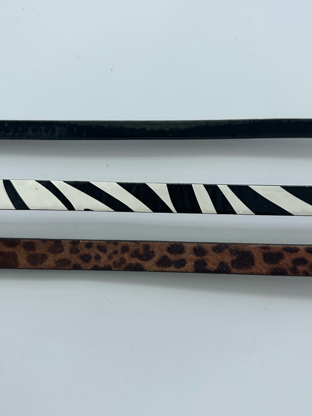 Set of 3 – Slim Belts - Black Patent, Zebra, Leopard